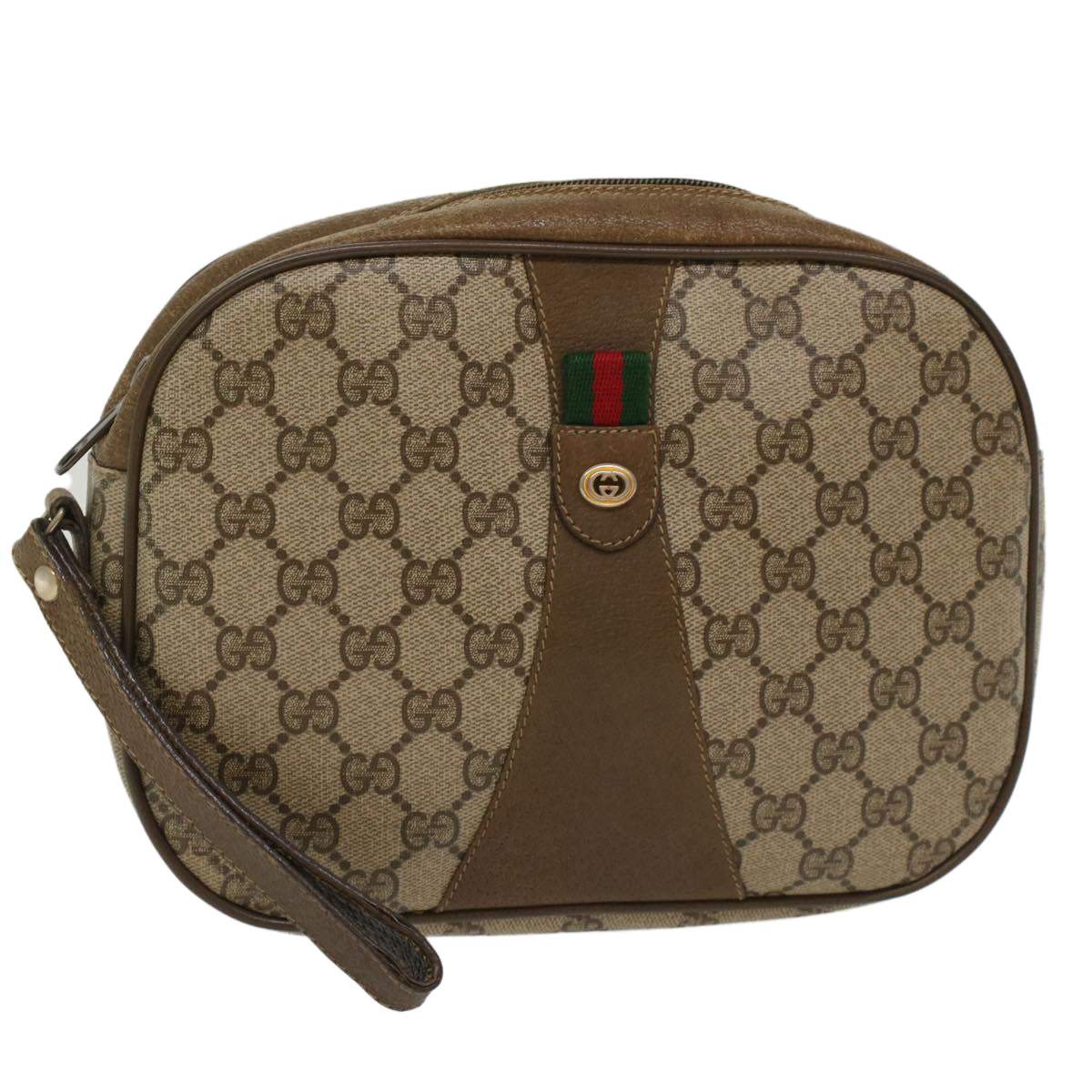 GUCCI GG Canvas Web Sherry Line Clutch Bag PVC Leather Beige Red ep1269