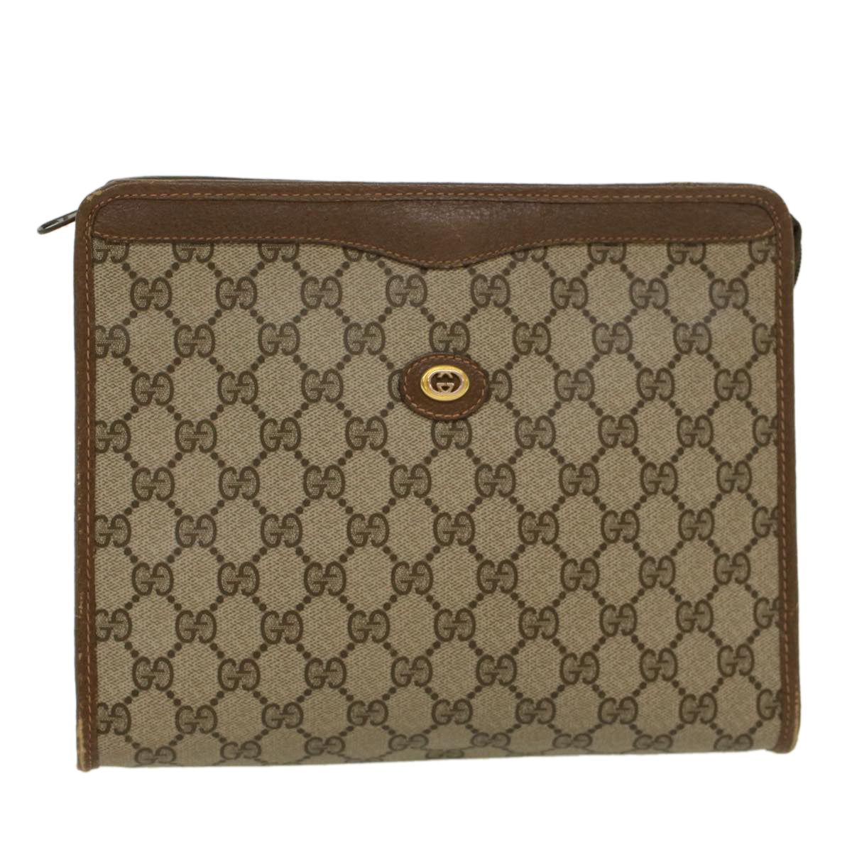 GUCCI GG Canvas Clutch Bag PVC Leather Beige ep898