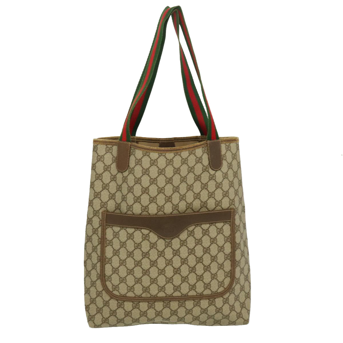 GUCCI Web Sherry Line GG Canvas Tote Bag Beige Red Green fm1307