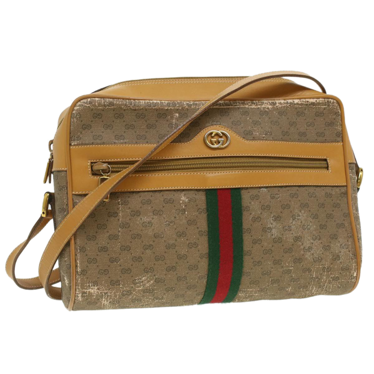 GUCCI Micro GG Canvas Web Sherry Line Shoulder Bag Beige Red Green fm1935