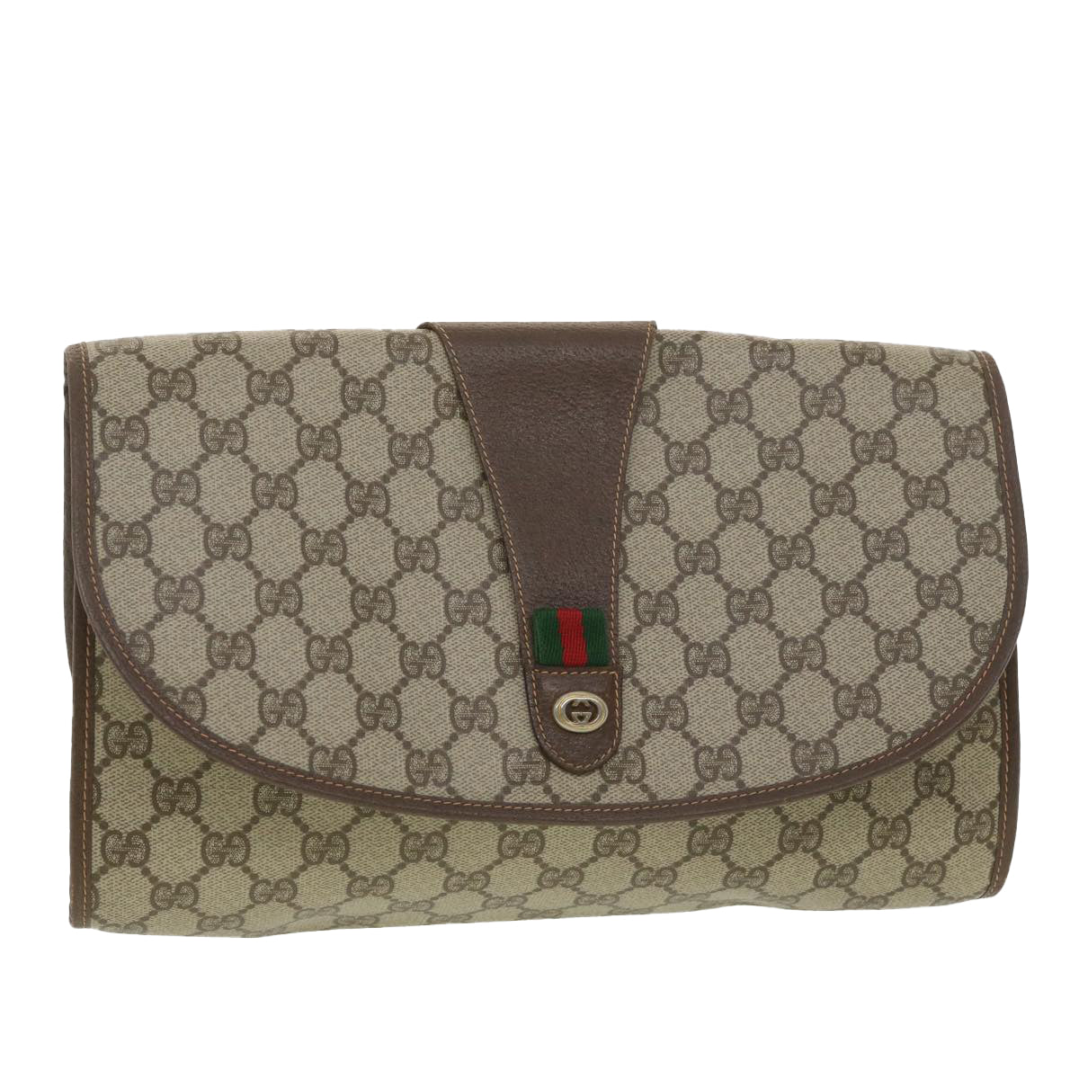 GUCCI GG Canvas Web Sherry Line Clutch Bag Beige Red 156.01.031 fm2132