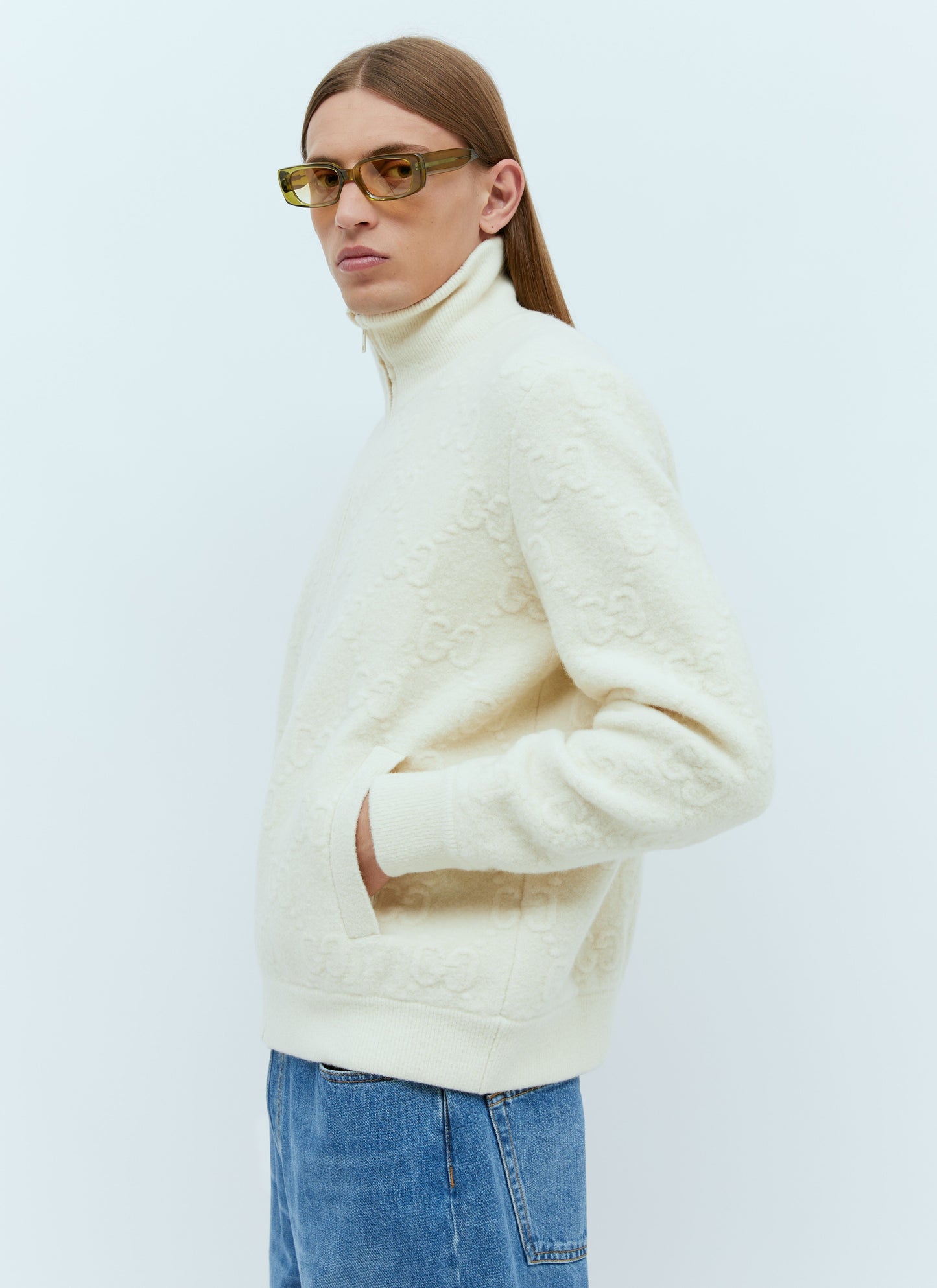 Gucci Men Gg Felted Wool Knit Jacket