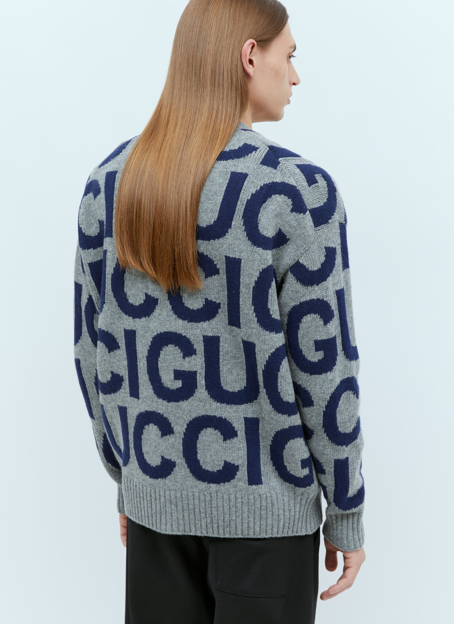 Gucci Men Logo Intarsia Wool Cardigan