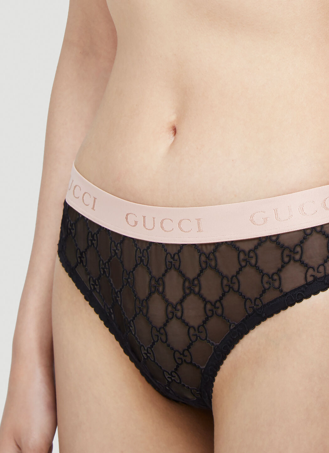 Gucci Women Gg Logo Sheer-Lace Lingerie Set