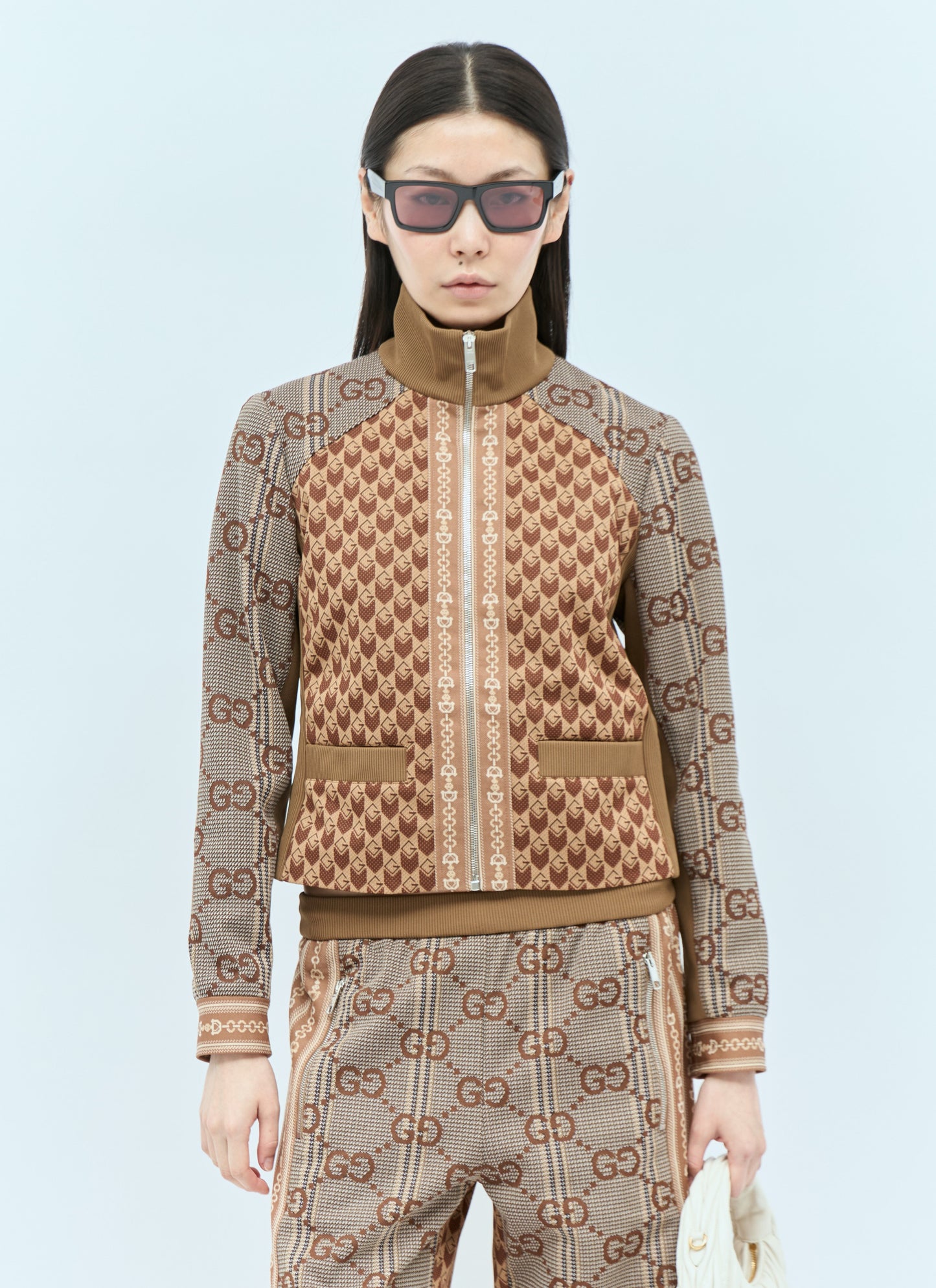 Gucci Women G Rhombus Jersey Jacquard Zip Jacket