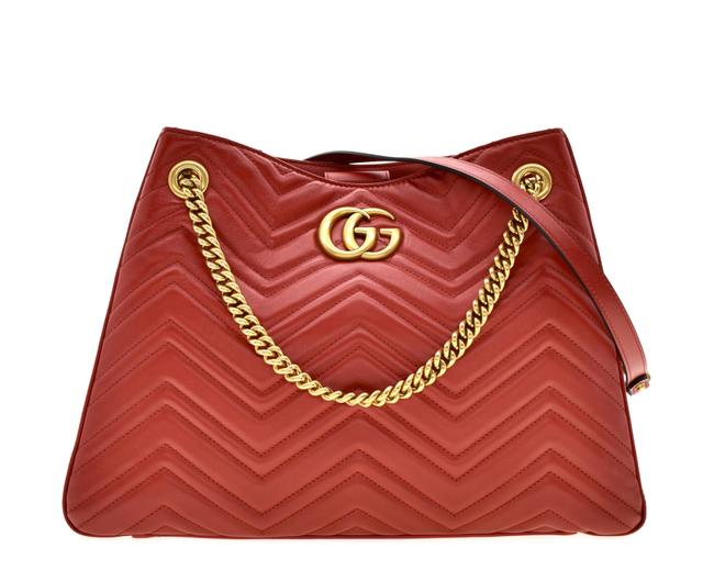 Gucci GG Marmont Apollo Chevron Tote Shoulder Bag in Red