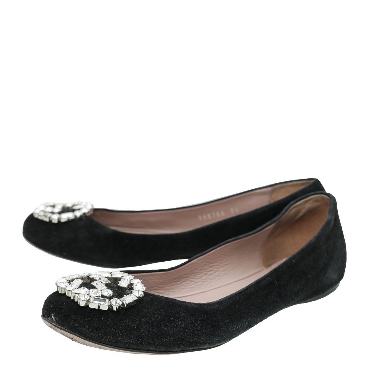Gucci Black Suede GG Crystal Ballerina 36