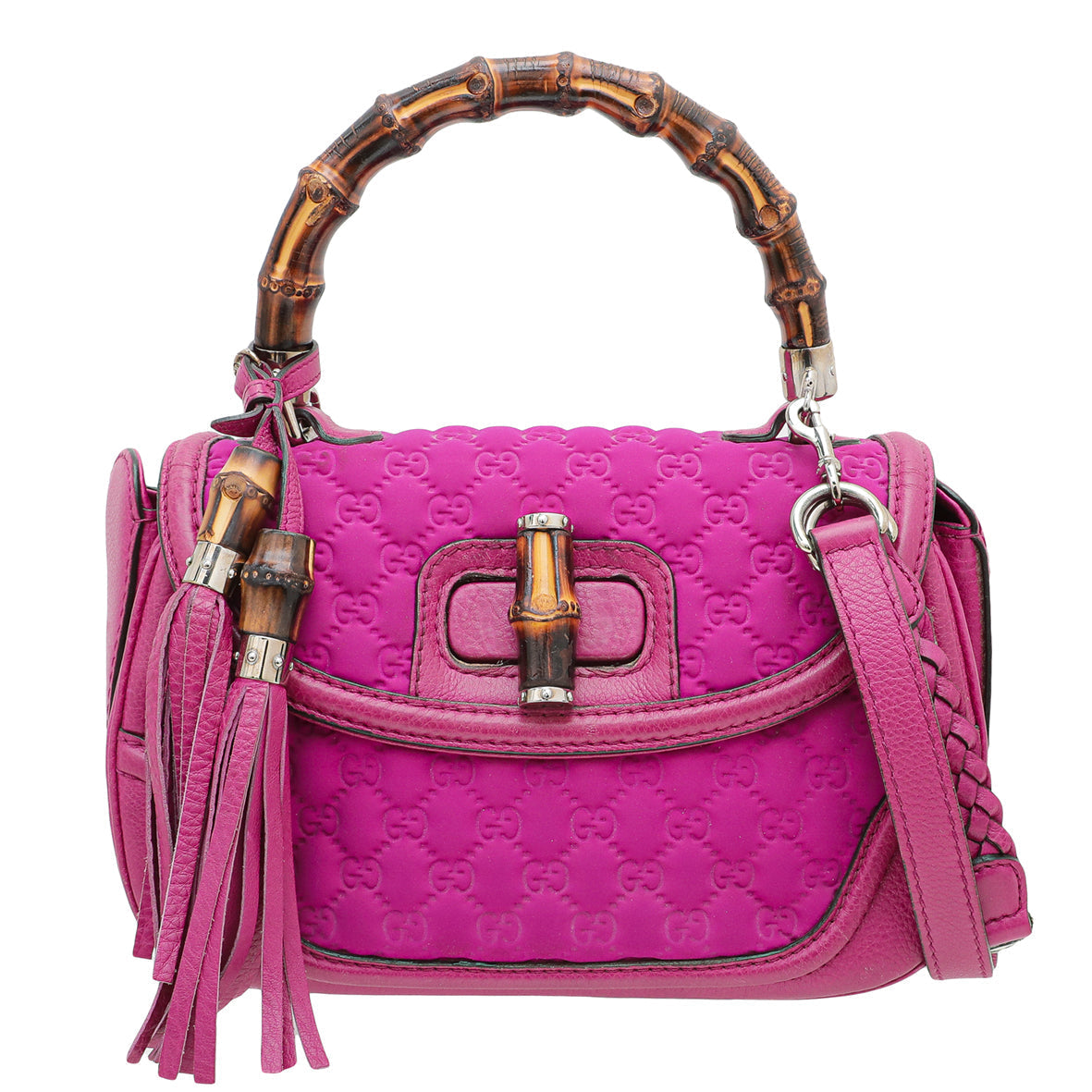 Gucci Magenta GG Neoprene New Bamboo Top Handle Bag