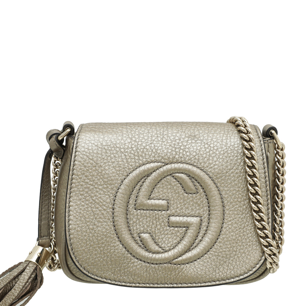 Gucci Metallic Champagne Soho Tassel Flap Chain Bag