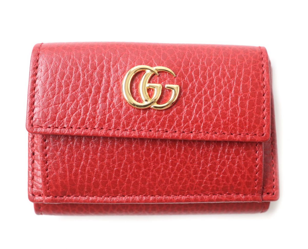 GUCCI Tri-fold wallet 523277 Main: Leather Red x Gold Metal Women Used