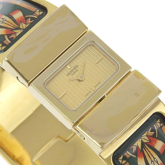 HERMES Watches Quartz LO1.201 Plated Gold Green Cloisonne Location gold dial Women Used