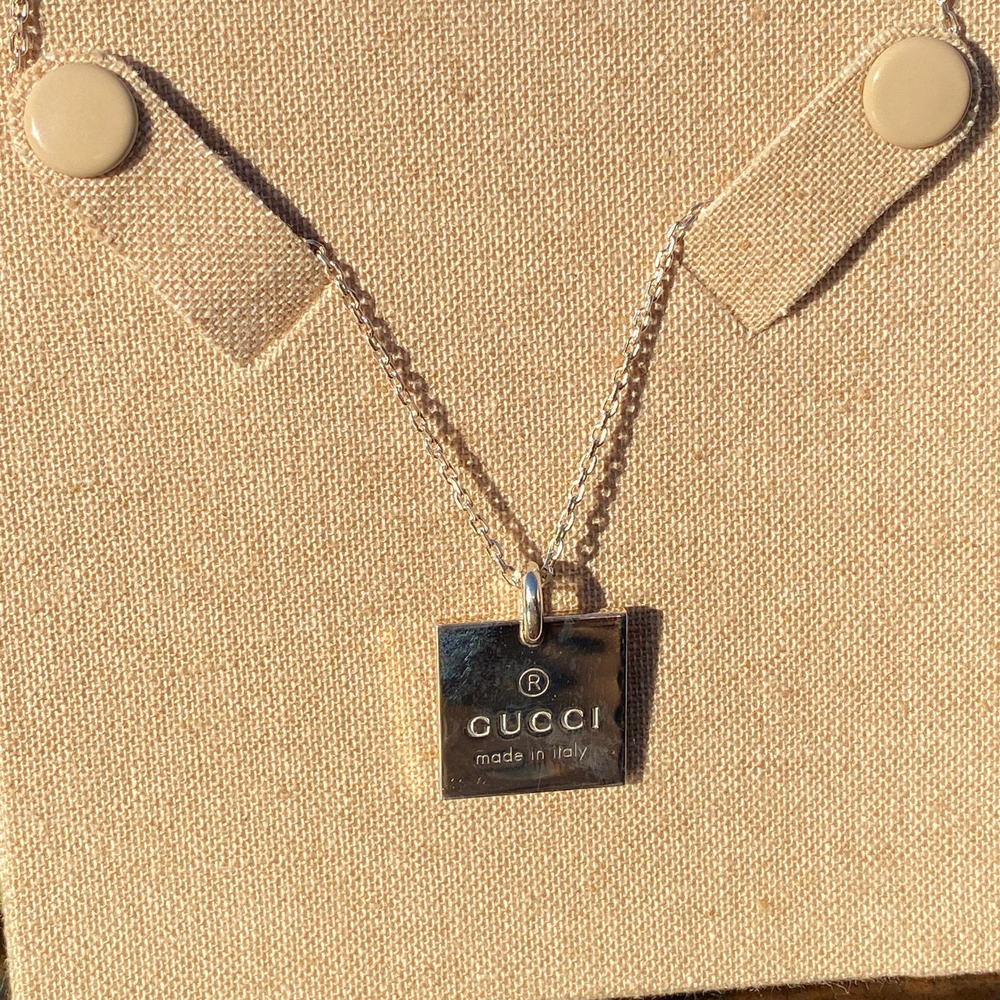Gucci Logo Square Necklace in Sterling Silver