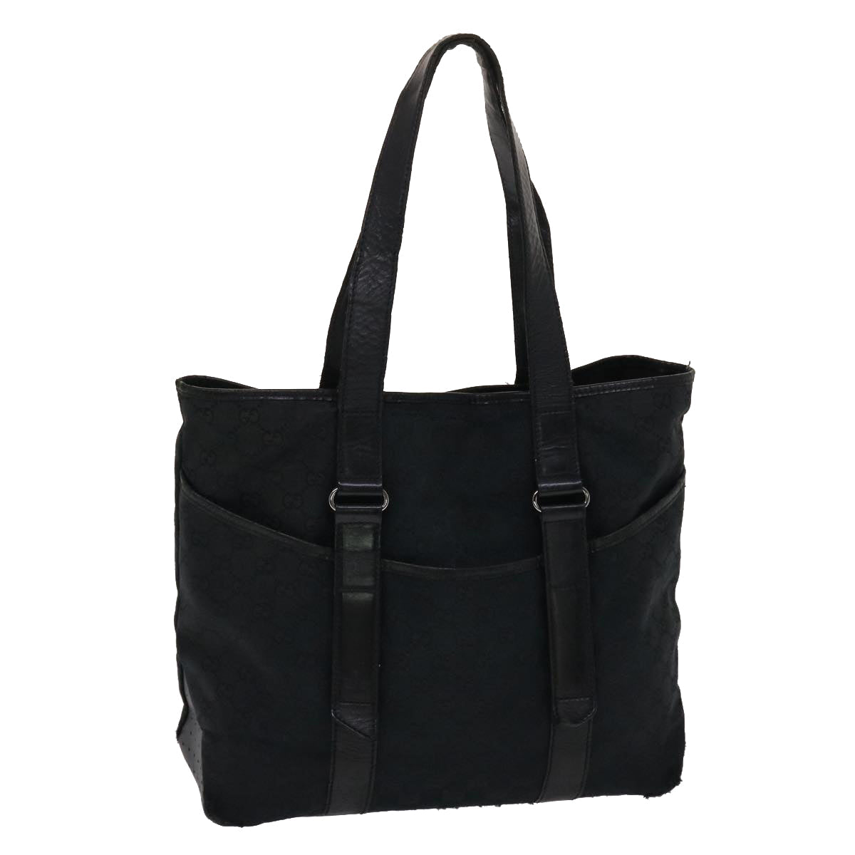GUCCI GG Canvas Tote Bag Leather Black 145971 ki3198