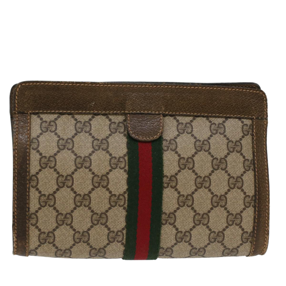 GUCCI GG Canvas Web Sherry Line Clutch Bag Beige Red 67.014.2125 ki3236
