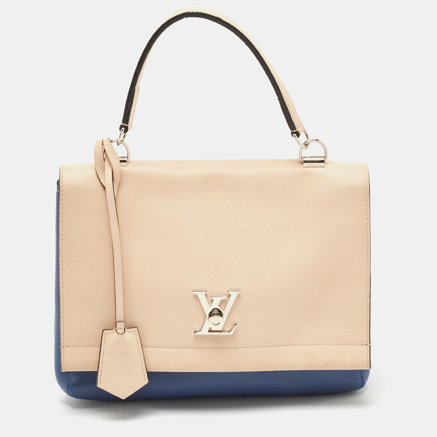 LOUIS VUITTON Beige/Blue Leather Lockme II Top Handle Bag