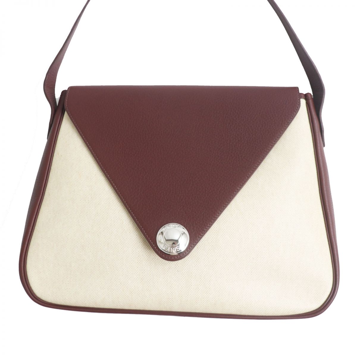 HERMES Shoulder Bag Main: Buffle, Main: Toile H Rouge Ash x Silver Metal Women Used