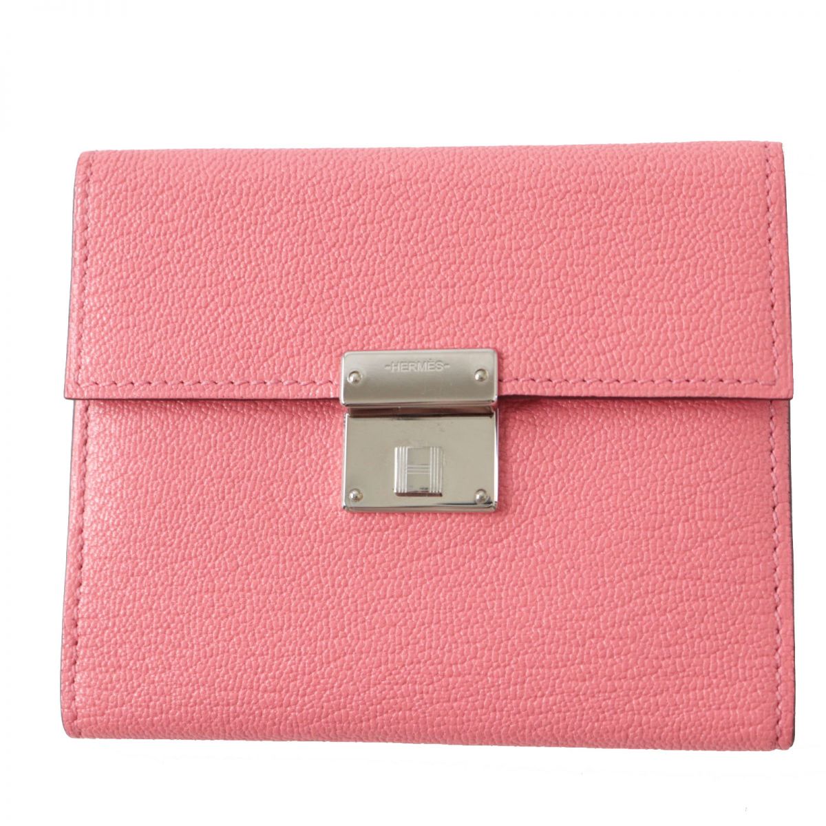 HERMES name card holder Main: Chevre Rose Extreme x Silver Metal Women Used