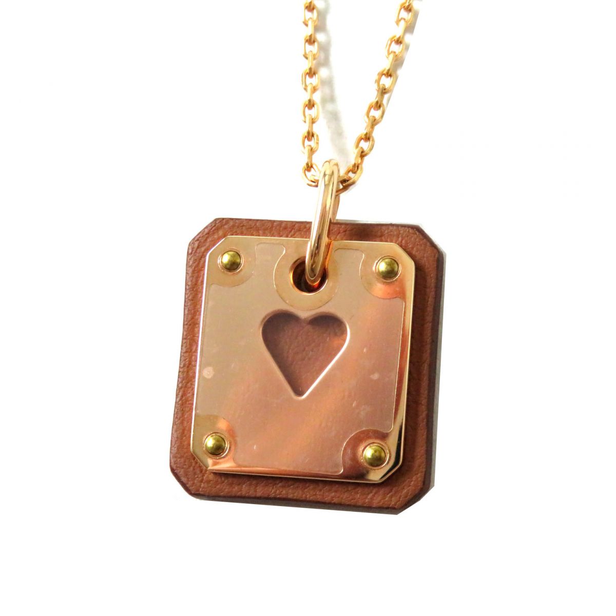 HERMES Necklace Vorswist, gold plated Pink Gold x Brown Women Used