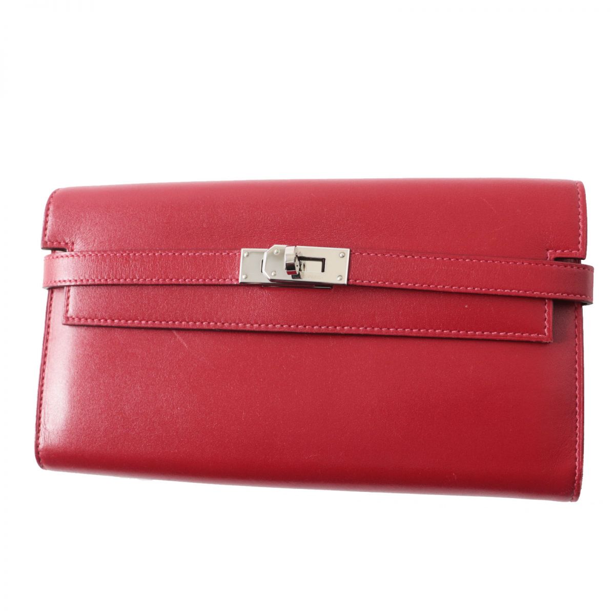 HERMES Long Wallet Purse Main: Box calf Rouge Grena x SilverMetal Women Used
