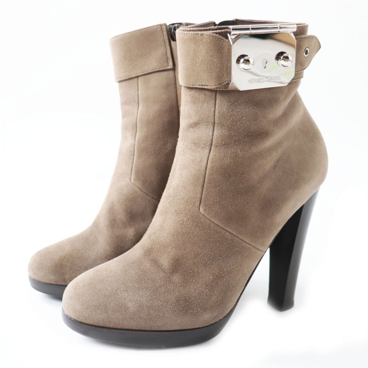 HERMES boots Main: Suede leather Mocha type x Silver Metal Women 37.5 Used