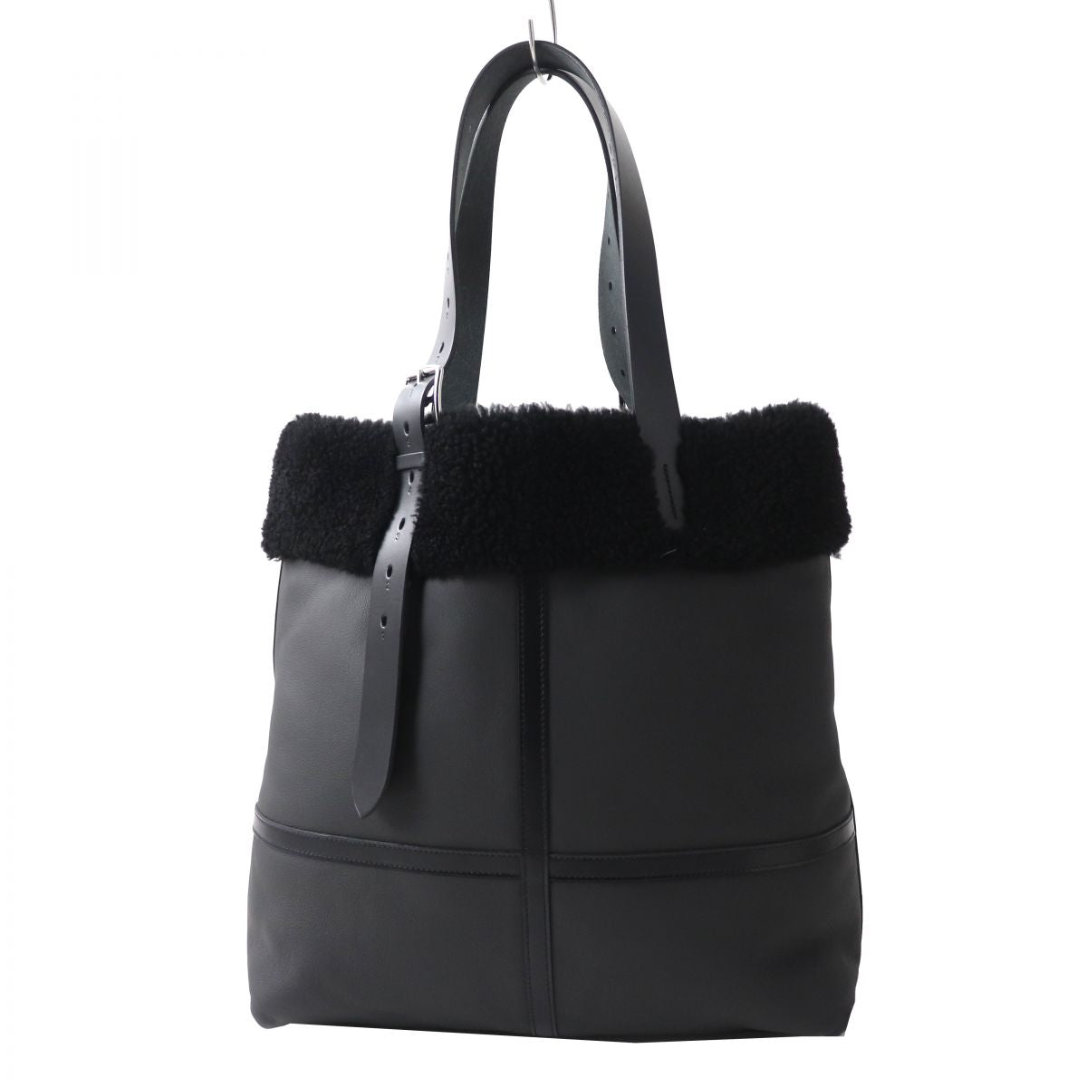 HERMES Tote Bag Main: Taurillon Clemence Cristobal, Part: Mouton black Women Used