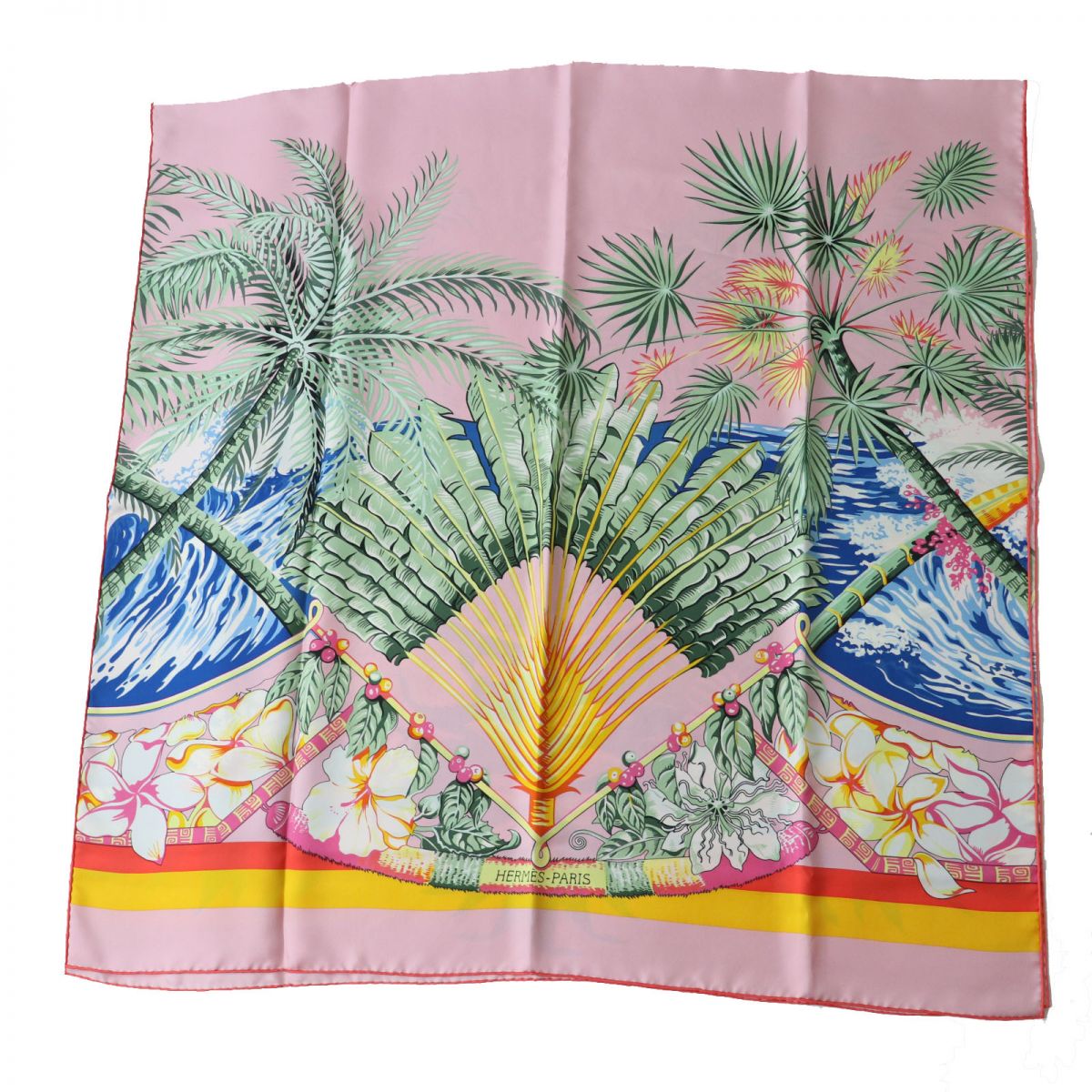 HERMES scarf silk Rose Buvard/Jaune Soleil Aloha rectangle