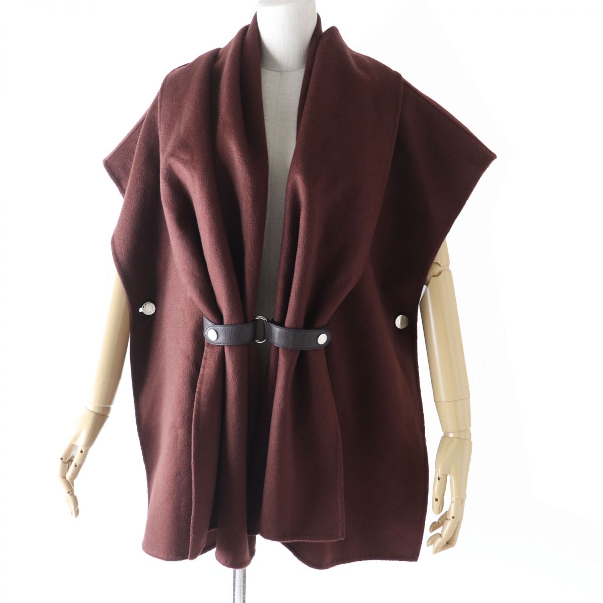 HERMES Best Main: 100% cashmere, Leather part: Sheepskin Brown Women 34 Used