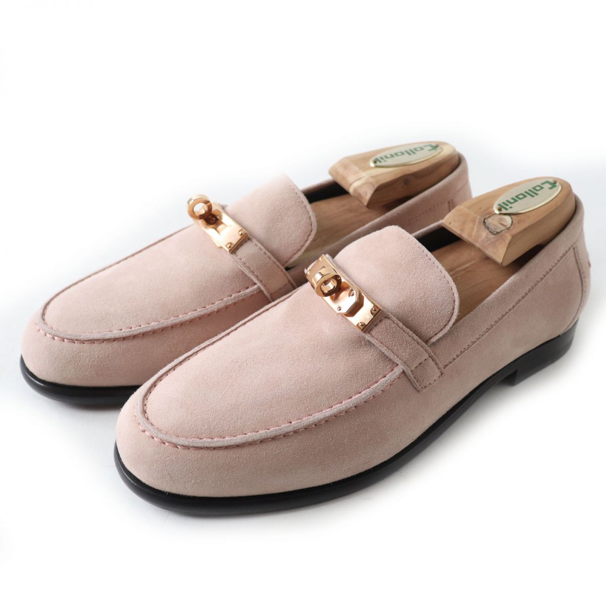 HERMES loafers Main: Suede leather Dusty pink x gold Metal Women 36.5 Used