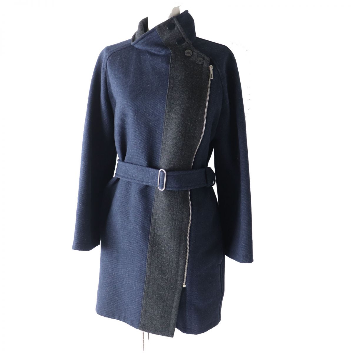 HERMES coat Main: 70% wool, Main: 30% mohair, Part: leather Blue x gray Women 34 Used