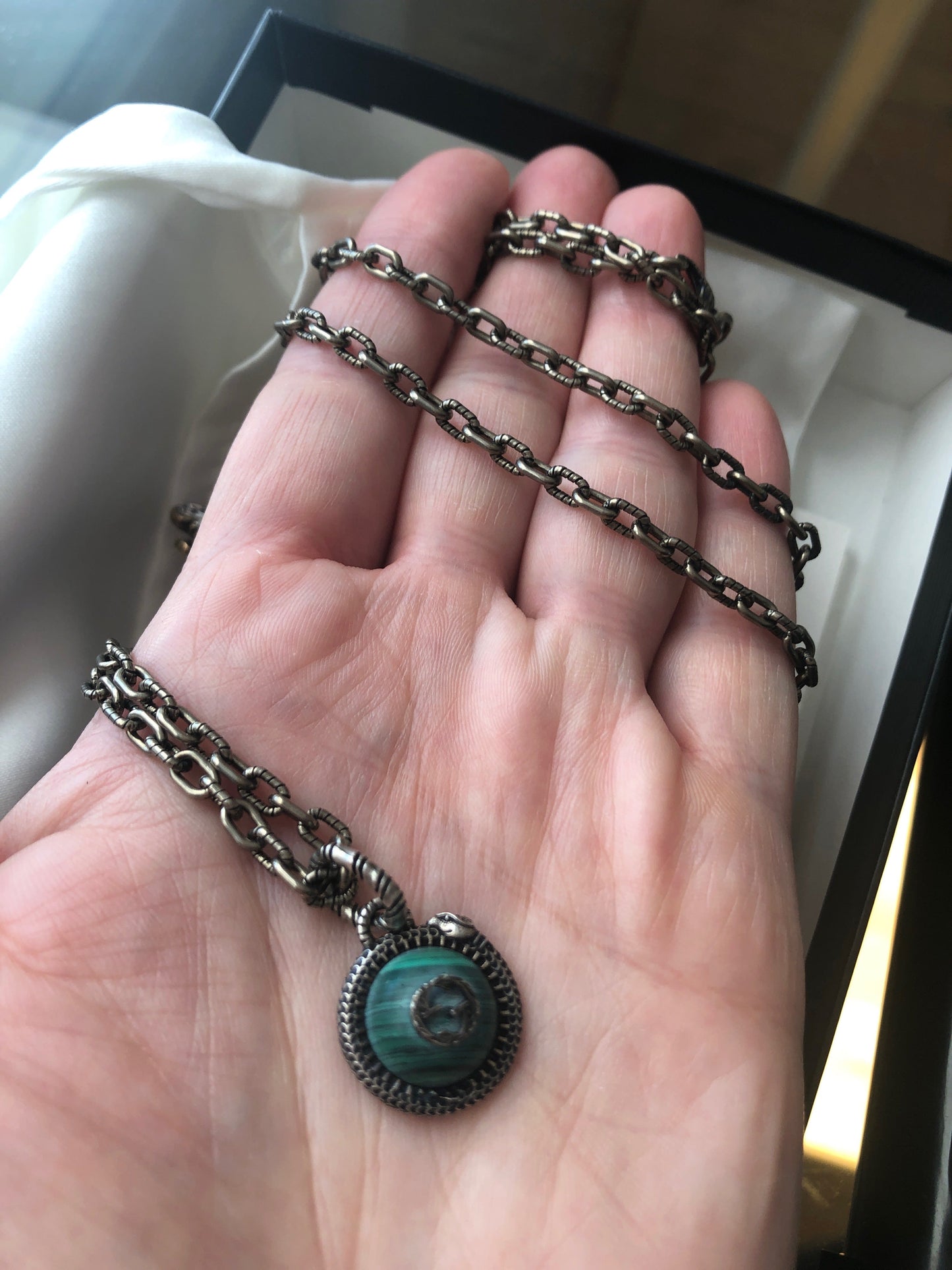 Gucci Garden GG Malachite Necklace in Silver