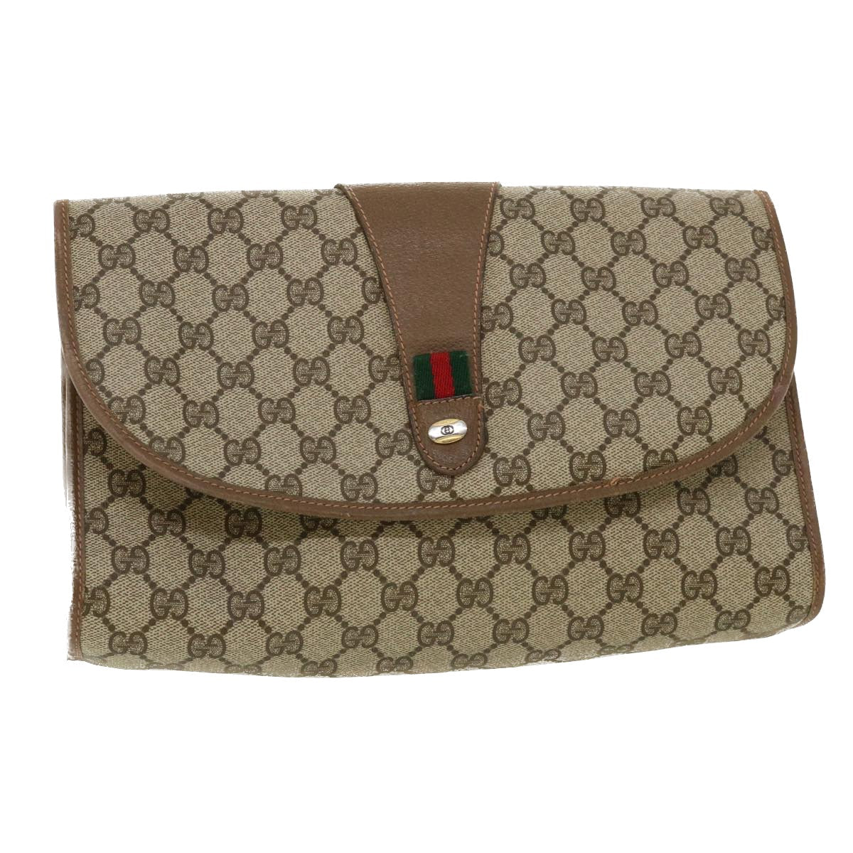 GUCCI GG Canvas Web Sherry Line Clutch Bag Beige Red Green 8901031 ny173