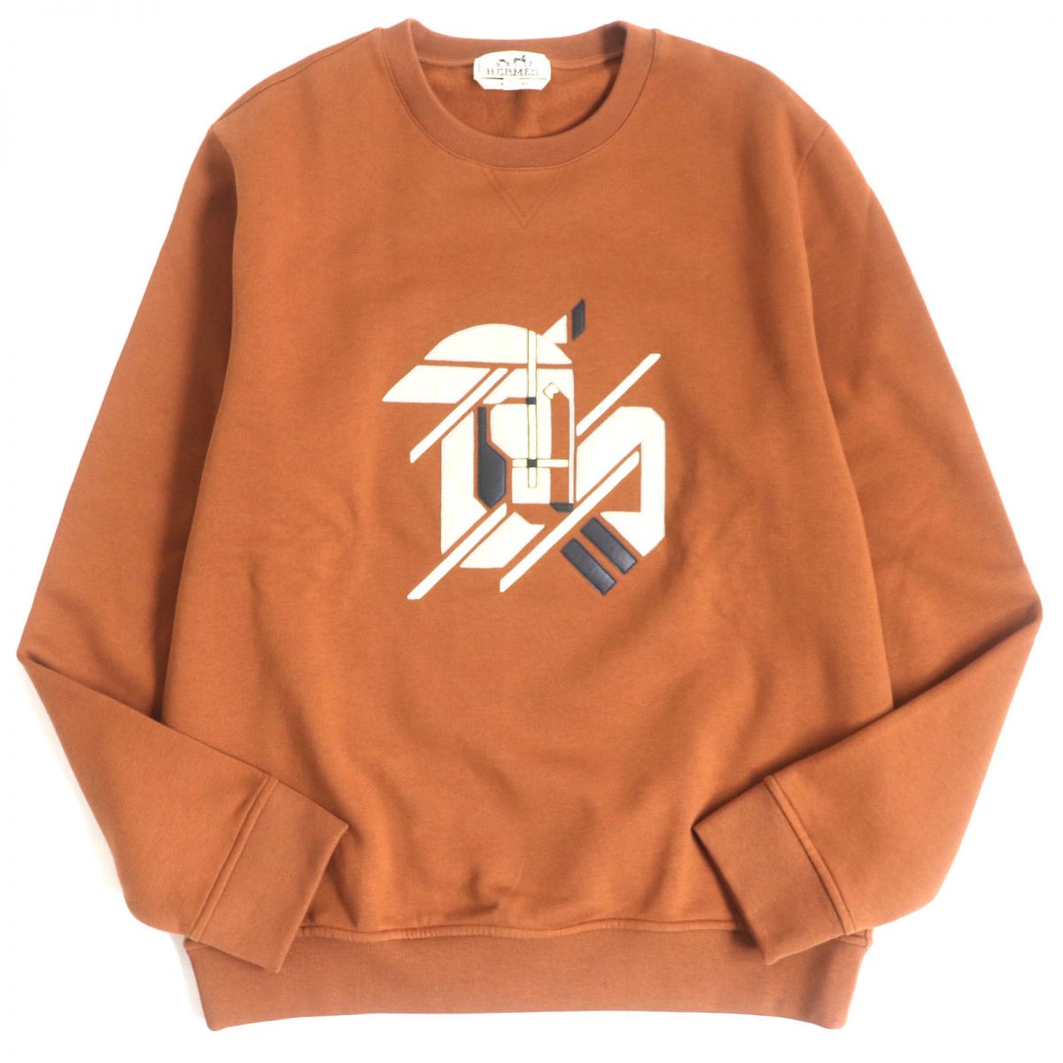 HERMES sweat Main: 100% cotton, part: lamb leather, part: 90% cotton, part: 10% polyurethane Brown mens M Used