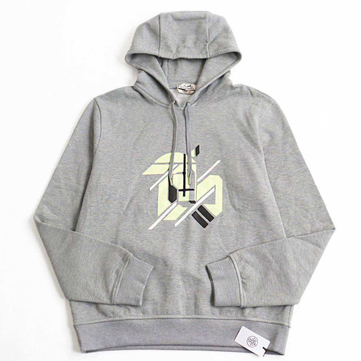 HERMES Hoodie Main: 100% cotton, Leather part: sheepskin, Part: 90% cotton, Part: 10% polyurethane, Part: 100% cotton Gray type mens M Used