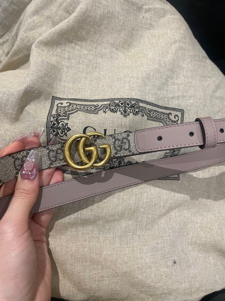 Gucci Marmont Thin Belt Gold GG Logo Beige