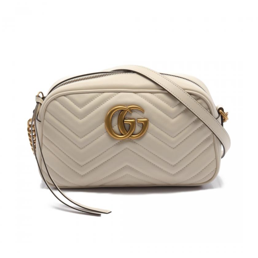 Gucci GG Marmont Chain Shoulder Bag Leather Off White 880201