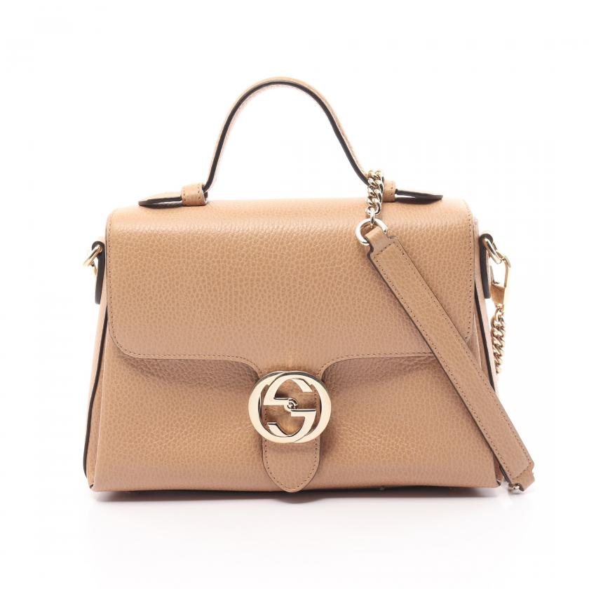 Gucci Interlocking G Handbag Leather Beige 2way 880584