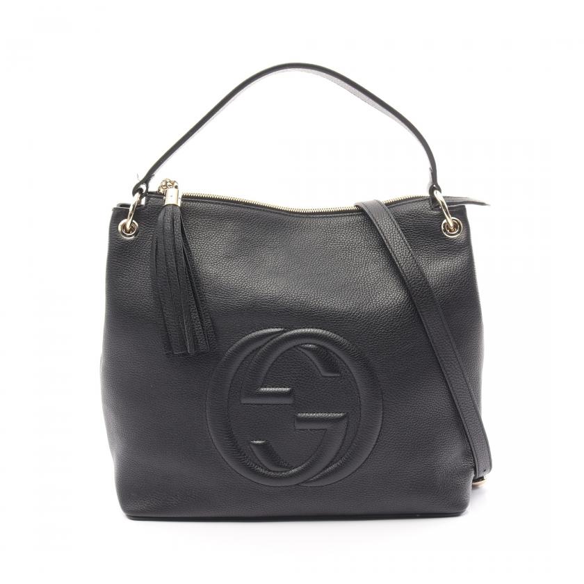 Gucci Soho Interlocking G Handbag Leather Black Tassel 2way