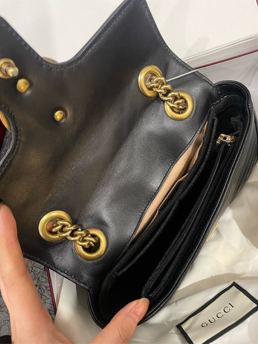 Gucci Marmont 22 Black Gold Shoulder Bag Full Set