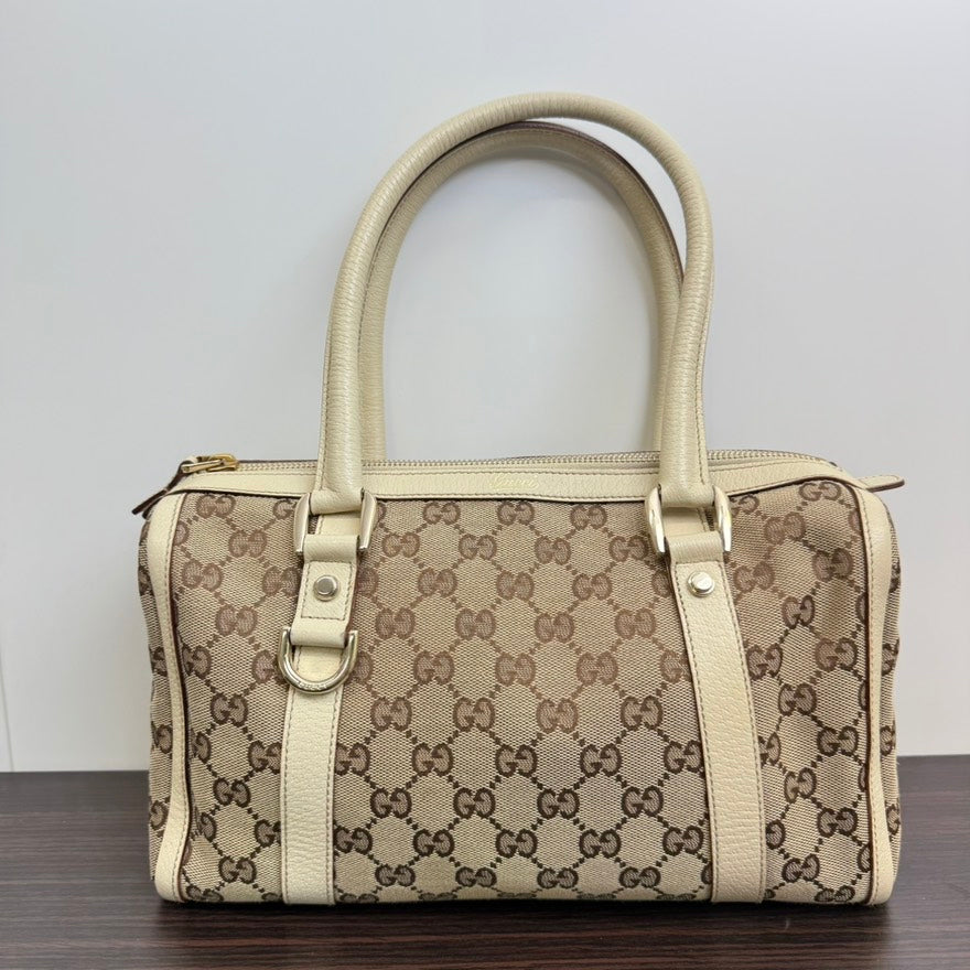 Gucci GG Canvas Leather Beige Satchel Handbag LB106911