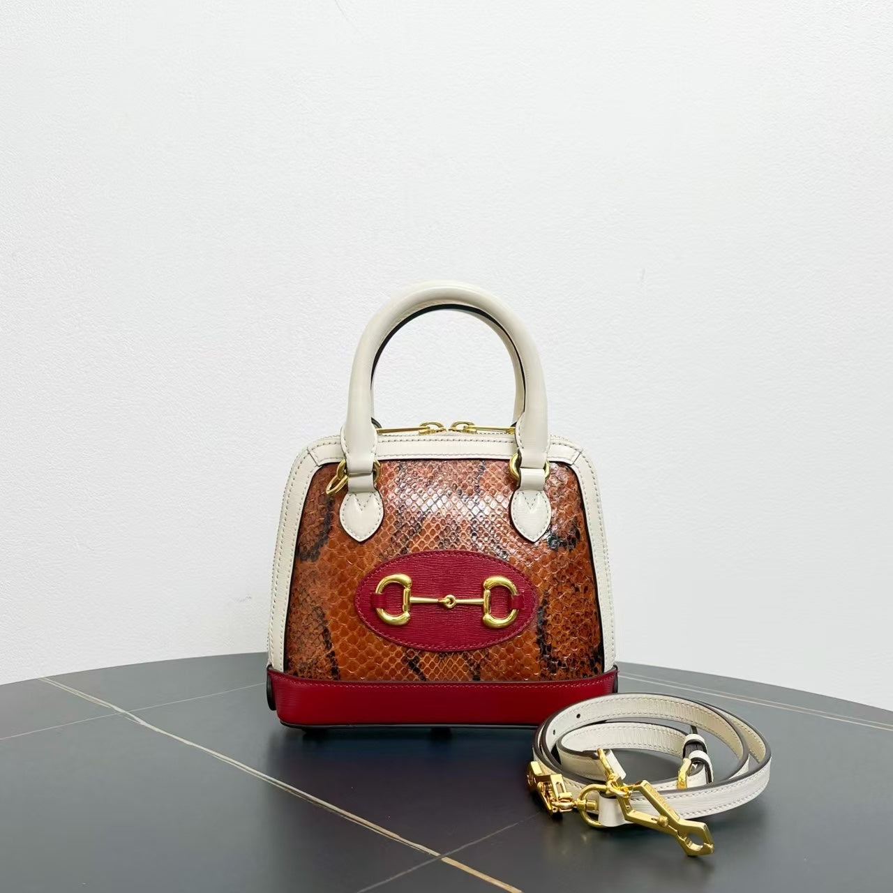 Gucci GG Supreme Python Two-Way Bag Red/Brown Satchel/Top Handle Bag