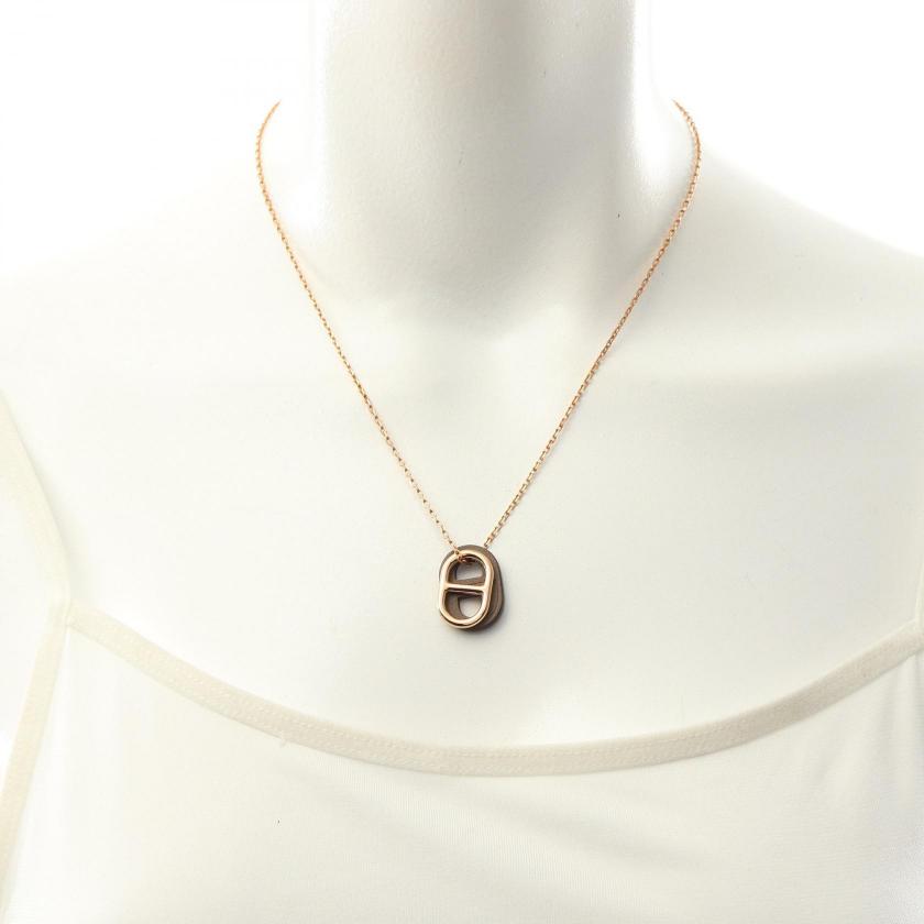HERMES Omaillon au maillon Chaîne d'Ancre Necklace Pink Gold Gray Brown