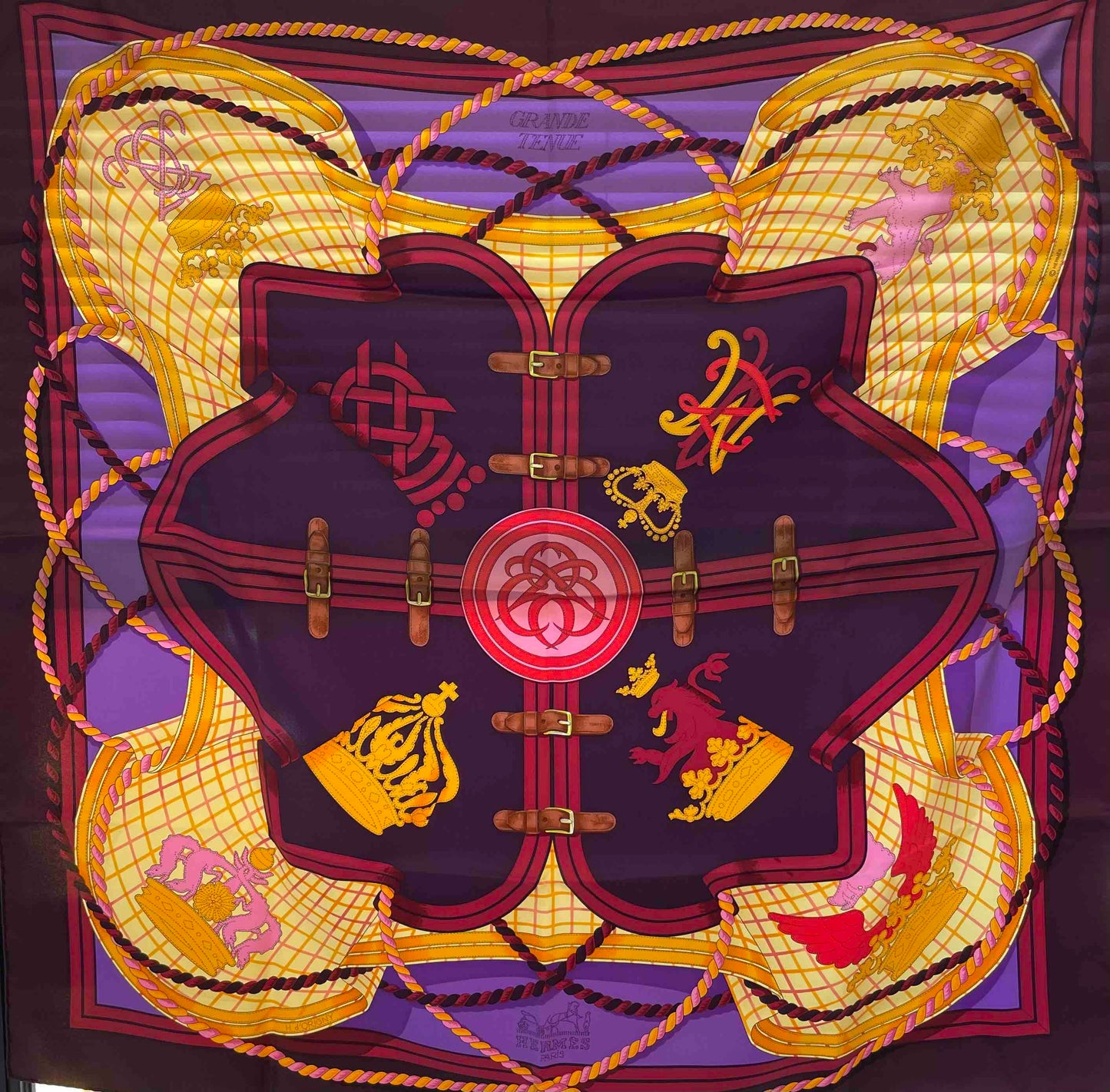 Hermes Grande Tenue Purple Silk Scarf