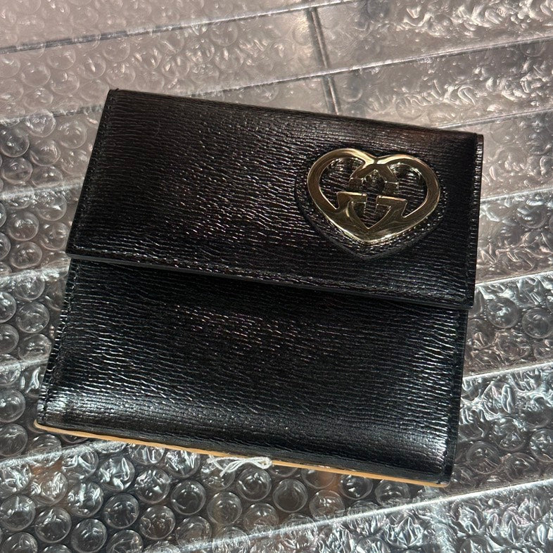 Gucci Pre-loved GG Heart Black Leather Wallet
