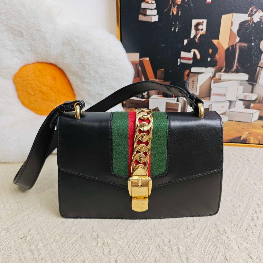 Gucci Sylvie Black Shoulder Bag - Pre-Loved Designer Handbag