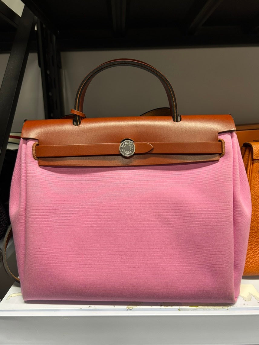 Hermes Herbag MM Pink Canvas Satchel/Top Handle Bag
