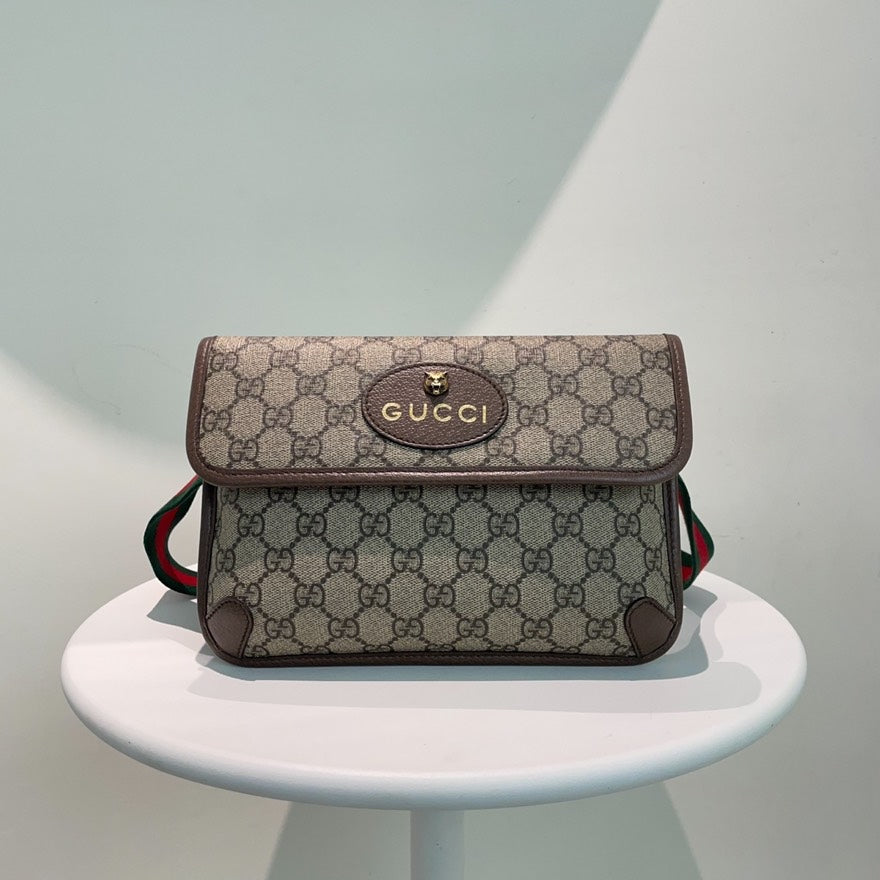 Gucci GG Supreme Beige and Ebony Canvas Bum Bag