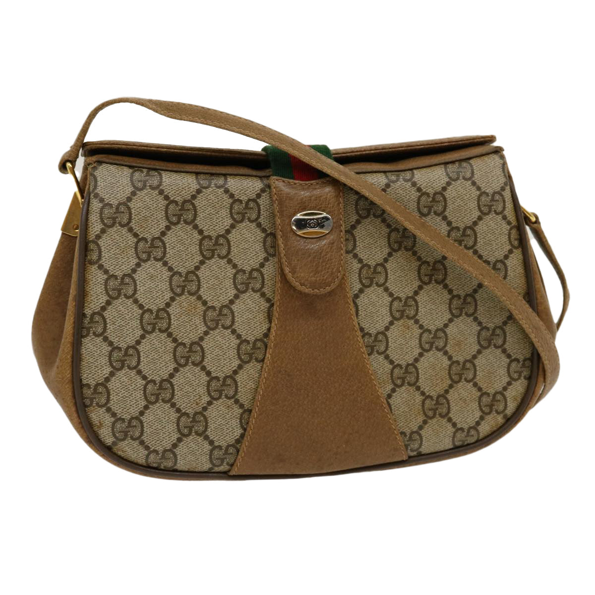 GUCCI Web Sherry Line GG Canvas Shoulder Bag Beige Red Green 116 rd2110