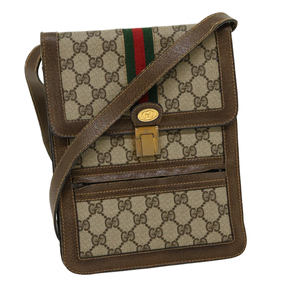 GUCCI GG Canvas Web Sherry Line Shoulder Bag Beige Red Green rd2223