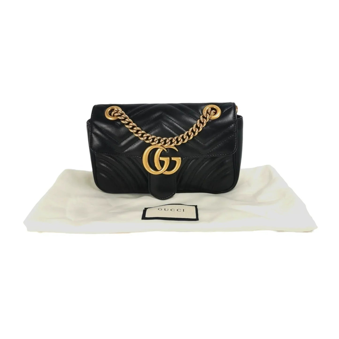 Gucci GG Marmont Mini Black Matelassé Leather Gold