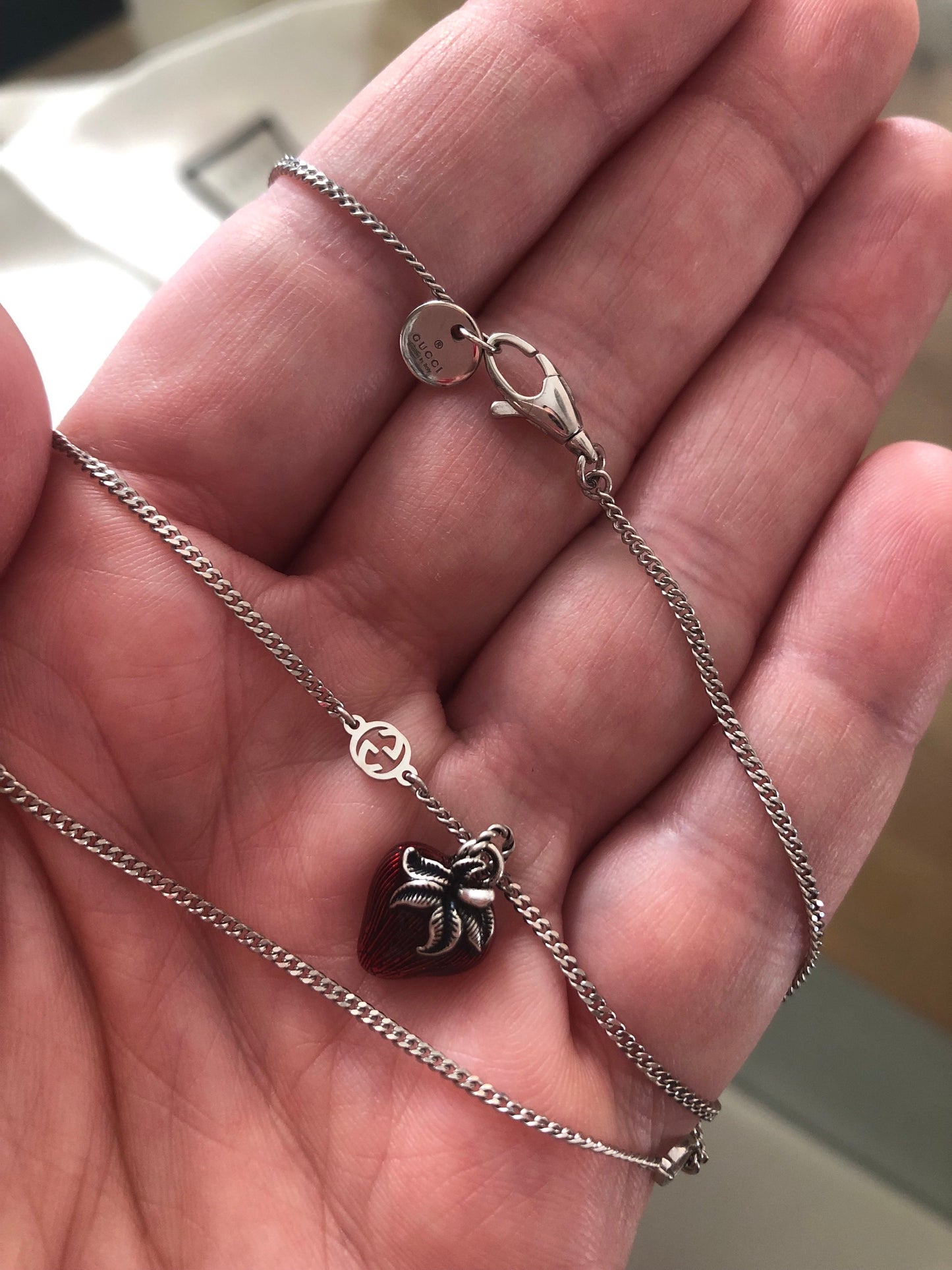 Gucci Interlocking GG Strawberry Necklace in Sterling Silver